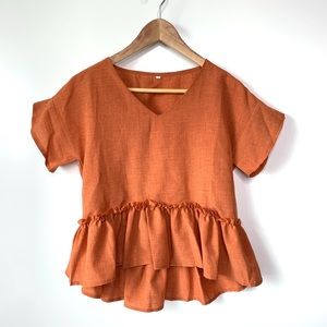 Shein Orange/Red Shirt Size S Ruffled Bottom
